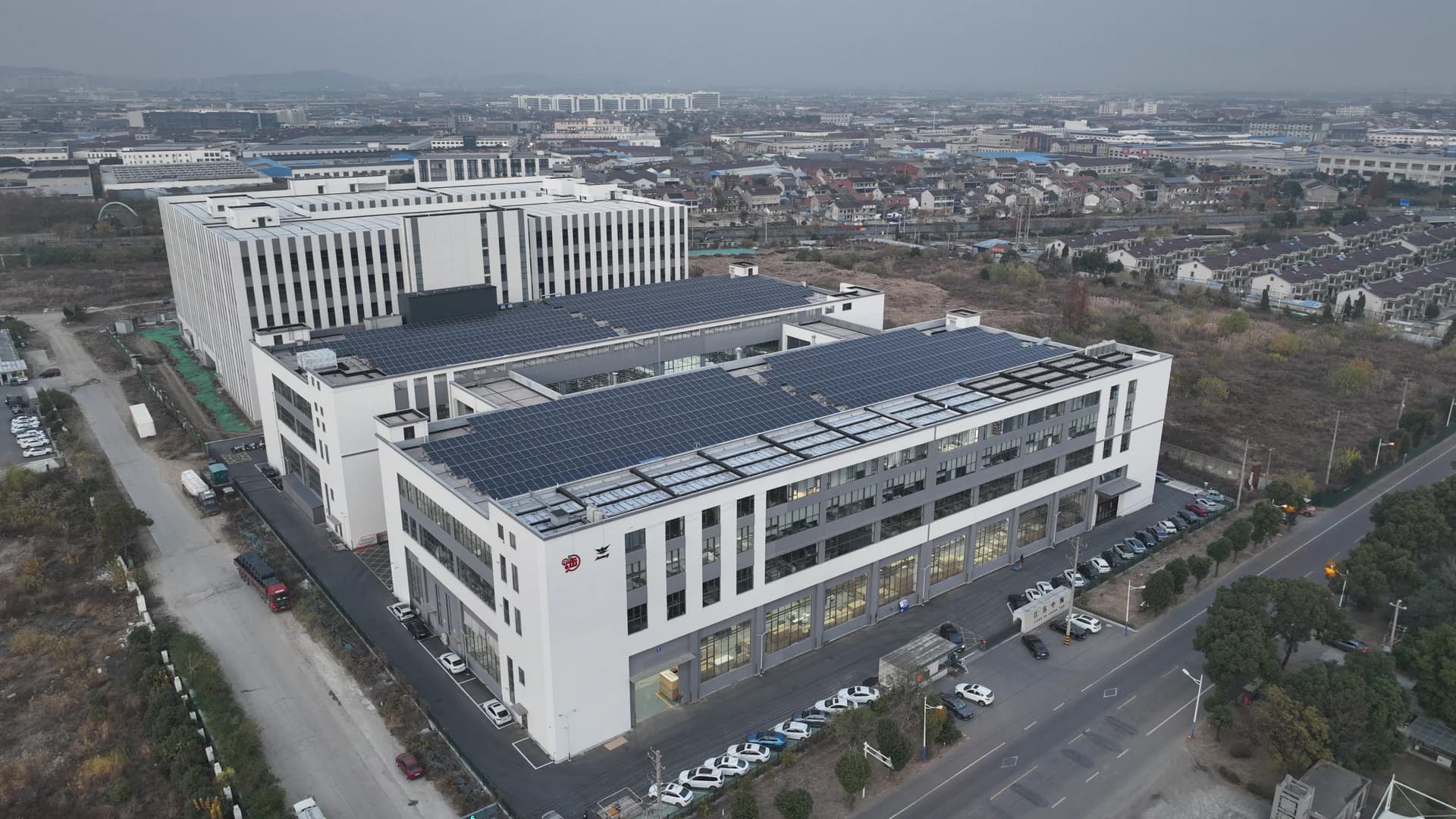 Aerial view of the furniture manufacturing facility